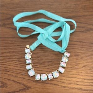 NWOT Crewcut Aqua Ribbon Necklace with Iridescent Stones